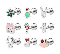 AoedeJ 16G Christmas Studs Internally Threaded Labret Surgical Steel Hypoallergenic Flat Back Cartilage Helix Conch Tragus Helix Stud Earrings for Piercing Jewelry