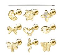 AOEDEJ 16G Gold Filled Internally Threaded Nose Rings Studs for Women Men Hypoallergenic Surgical Steel Nose Nostril Medusa Cartilage Helix Tragus Piercing Jewelry