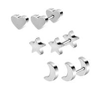 AOEDEJ 3 Pairs Cartilage Earrings for Women Screw Back Hypoallergenic Stud Earring Tiny Star Moon Heart Design Conch Tragus Helix Piercing Jewelry Gift for Her