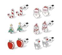 AOEDEJ Christmas Earrings for Women Christmas Jewelry for Women Holiday Earrings Christmas Tree Earrings Christmas Earrings Bulk Candy Canes Santa Claus Snowmen Reindeer And Red Apples, Stainless
