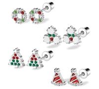 AOEDEJ Christmas Earrings for Women Holiday Earrings Christmas Tree Earrings holiday earrings variety pack Candy Canes Santa Claus Snowmen Reindeer Red Apples, Stainless Steel, No Gemstone