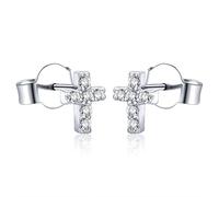 AoedeJ Cross Stud Earrings Sterling Silver Cubic Zirconia Religious Cross Earrings Stud for Women and Men (Style 1)