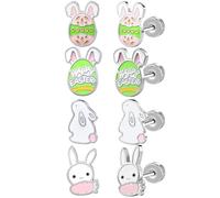 AoedeJ Easter Earrings Cute Bunny Studs Earrings Surgical Steel for Sensitive Ear Flat Back Stud Earrings for Multiple Piercing Conch Earring Stack Jewelry