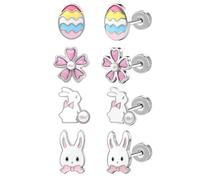 AoedeJ Easter Earrings Cute Bunny Studs Earrings Surgical Steel for Sensitive Ears Flat Back Stud Earrings for Multiple Piercing Conch Earring Stack Jewelry, Stainless Steel, No Gemstone