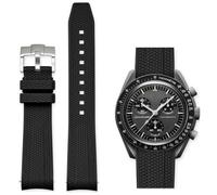 Aoeiwv Bands for Omega x Swatch MoonSwatch Watch 20mm,Quick Release Rubber Silicone Strap Compatible Omega X Swatch Moonswatch Speedmaster,Curved No Gap Replacement Strap for Men Women, Black(silver