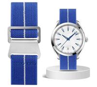 Aoeiwv French Troops Paratrooper Watch Strap 18mm 20mm 22mm 24mm Hook-and-Loop One-Piece Military Elastic Nylon Watch Band Ballistic Nylon Replacement Watch Strap for Men Women, Blue White(Silver