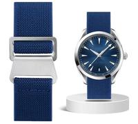 Aoeiwv French Troops Paratrooper Watch Strap 18mm 20mm 22mm 24mm Hook-and-Loop One-Piece Military Elastic Nylon Watch Band Ballistic Nylon Replacement Watch Strap for Men Women, Navy Blue(Silver