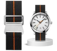 Aoeiwv French Troops Paratrooper Watch Strap 18mm 20mm 22mm 24mm Hook-and-Loop One-Piece Military Elastic Nylon Watch Band Ballistic Nylon Replacement Watch Strap for Men Women, Black Orange (Silver