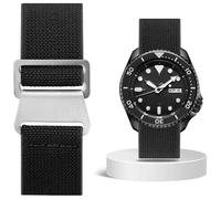 Aoeiwv French Troops Paratrooper Watch Strap 18mm 20mm 22mm 24mm Hook-and-Loop One-Piece Military Elastic Nylon Watch Band Ballistic Nylon Replacement Watch Strap for Men Women, Black(Silver Buckle