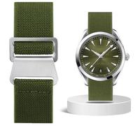 Aoeiwv French Troops Paratrooper Watch Strap 18mm 20mm 22mm 24mm Hook-and-Loop One-Piece Military Elastic Nylon Watch Band Ballistic Nylon Replacement Watch Strap for Men Women, Military Green(Silver