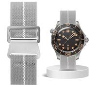 Aoeiwv French Troops Paratrooper Watch Strap 18mm 20mm 22mm 24mm Hook-and-Loop One-Piece Military Elastic Nylon Watch Band Ballistic Nylon Replacement Watch Strap for Men Women, Grey White(Silver