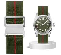 Aoeiwv French Troops Paratrooper Watch Strap 18mm 20mm 22mm 24mm Hook-and-Loop One-Piece Military Elastic Nylon Watch Band Ballistic Nylon Replacement Watch Strap for Men Women, Green Red(Silver
