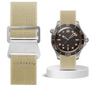 Aoeiwv French Troops Paratrooper Watch Strap 18mm 20mm 22mm 24mm Hook-and-Loop One-Piece Military Elastic Nylon Watch Band Ballistic Nylon Replacement Watch Strap for Men Women, Khaki(Silver Buckle