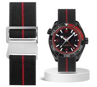 Aoeiwv French Troops Paratrooper Watch Strap 18mm 20mm 22mm 24mm Hook-and-Loop One-Piece Military Elastic Nylon Watch Band Ballistic Nylon Replacement Watch Strap for Men Women, Black Red(Silver