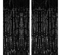 Aoen 2PCS 6.5Ft Black Foil Fringe Curtains Metallic Tinsel Curtain Tinsel Streamers Backdrop for Party Prom Birthday Favors Decoration Christmas Decorations Party Favors, 1 x 2m/ 3.3 x 6.5 feet