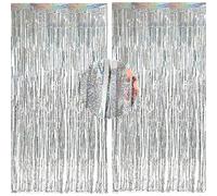 Aoen 2PCS 6.5Ft Glitter Silver Tinsel Curtain Foil Fringe Curtains Sparkle Metallic Tinsel Streamers Backdrop for Party Prom Birthday Wedding Halloween Decorations Party Favors,1 x 2m/ 3.3 x 6.5 feet