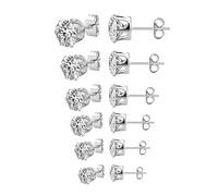 Aoen 6PCS 925 Sterling Silver Earrings for Women Stud Earrings, 5A+ Cubic Zirconia Size: 3/4/5/6/7/8mm Tiny/Small Hypoallergenic earrings Set | Cubic Zirconia Stud Earrings for Women Girls