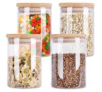 Aoeoe 4 Pack Glass Storage Jars with Airtight Bamboo Lid, 27 OZ Food Storage Jar, Glass Kitchen Canisters, Clear Container for Coffee Bean Storage, Dry Goods, Cookie, Candy, Tea, Spices
