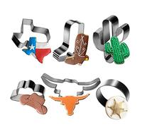 Aoerfes 6 Piece Cowboy Cowgirl Boot Texas Cutter Set, Western Cookie Cutters Cowboy Hat,Longhorn, Cactus Cutter Shaped Stainless Steel Molds for Party Making Muffins, Cake Fondant Biscuits