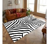 AOESELN Black and White Zebra Texture Area Rug,120x180cm,Zebra Stripes Pattern Area Rugs,Black and White Curved Lines Modern Faux Fur Rug,For Bedroom Office Dining Room,With Non-Slip Backing Washable