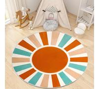 AOESELN Boho Round Area Rugs - 80cm Machine Washable Soft Round Bedroom Rugs Non-Slip Throw Carpet for Living Room, Cute Rainbow Sun Print Circle Mat for Office Dining Room Nursery Kids Classroom