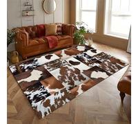 AOESELN Brown Patchwork Plaid Cowhide Area Rug,180x230cm,Faux Fur Animal Print Rug,Non-Slip Cow Tricolor Leather Western Cowboys Accent Rugs,Soft Washable Floor Carpet,for Living Room Bedroom