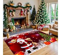 AOESELN Christmas Red Area Rug, 70x140 Cm Featuring Designs Of Santa Claus, Christmas Trees, Christmas Rug for Living Room, Suitable for Dining Room, Kitchen, Non-Slip and Easy To Clean