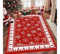 AOESELN Christmas Rug 100x150 Cm Machine Washable Area Rug Xmas Snowflake Decor Entryway Rugs Non Slip Low Pile Soft Rugs for Dining Room Living Room, Red