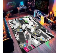 AOESELN Gamerkids Area Rug,60x110cm,Black White Gamepad Rugs,Non-Slip Game Console Carpet,Boys Bedroom Rectangular Printed Carpet,Soft,Machine Washable Non-Slip Mat,for Living Room and Boy's Bedroom