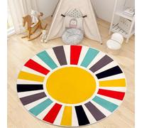 AOESELN Washable Boho Rug 60cm Large Round Rug for Nursery Room, Non-Slip Soft Throw Circle Rugs for Living Room, Colorful Rainbow Circular Rugs