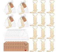Aoesuny 12 Sets Cowboy Boot Bottle Openers Western Wedding Party Favors Cowboy Includes Cowboy Beer Bottle Openers White Organza Bags Thank You Tags and Jute Rope for Guest Wedding Party Baby Shower
