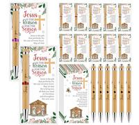 Aoesuny 24 Sets Christmas Christian Gifts Bulk Appreciation Jesus Loves You Bamboo Christian Pens and Religious Christmas Cards Thank You Gift for Church Coworkers Employee Staff Team Teacher Office