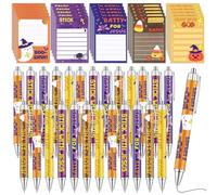 Aoesuny 50 PCS Halloween Pens Fun Christian Pens Spooky Sticky Notes Fun Gifts Pumpkin Bat Spider for Halloween Party Favors Pumpkin Ghost Skull Bat Church Sunday Gifts Office School Classroom Prize