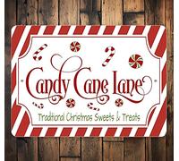 Aoevc Candy Cane Lane Retro Metal Tin Sign Traditional Christmas Sweets and Treats Sign Funny Metal Sign Home Bar Coffee Shop Wall Art Decorative for Home Garage Man Cave Metal tin Sign 8x12 Inch