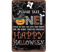 Aoevc EYSL Please Take One Party Fun Tin Sign Halloween Door Sign Happy Halloween Decor Home Wall Sign for Bedroom Bathroom Gad