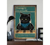 Aoevc Hangry Cat Black Cat Funny Home Decor Wall Art Poster Retro Wall Decor Man Cave Home Pub metal tin sign 6x8 Inch