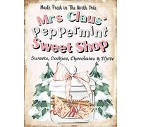 Aoevc Shabby Chic Mrs Christmas Sweet Shop Sign Funny Metal Sign Home Bar Coffee Shop Wall Art Decorative for Home Garage Man Cave Metal tin Sign 12x16 Inch