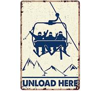 Aoevc Ski Art Wall Decor Retro Skiing Funny Unload Here Vertical Poster,Ski Decorations Home Coffee Music Wall Decor for Garage Decor Metal tin Sign 6x8 Inch
