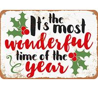 Aoevc Vintage Metal Tin Sign The Most Wonderful Time of The Year Holly Christmas Poster Vintage Wall Decor for Restaurants, Cafes Pubs Garage Boy's Room Wall Decor Metal tin Sign 12x16 Inch