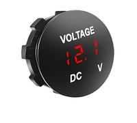 Aofan Waterproof LED Digital Voltmeter 12V-24V DC, Round Mini Voltage Meter for Car Motorcycle Truck Boat RV - Red