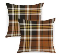 AOFANGGO Fall Plaid Pillow Covers 18x18 Set of 2 Black Brown Check Tartan Gingham Autumn Plaid Themed Decorative Throw Pillows Outdoor Pillowcases Square Farmhouse Cushion Thanksgving Home Decor