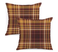 AOFANGGO Fall Plaid Pillow Covers 18x18 Set of 2 Brown Orange Check Tartan Gingham Autumn Plaid Themed Decorative Throw Pillows Outdoor Pillowcases Square Farmhouse Cushion Thanksgving Home Decor