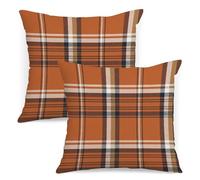 AOFANGGO Fall Plaid Pillow Covers 18x18 Set of 2 Orange Brown Check Tartan Gingham Autumn Plaid Themed Decorative Throw Pillows Outdoor Pillowcases Square Farmhouse Cushion Thanksgving Home Decor