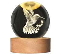 AOFEGRLT 3D Laser Engraved Bird Crystal Ball with LED Stand, 60mm Hummingbird Figurine Lamp Night Light, Glass Hummingbird Globe Paperweight Gift
