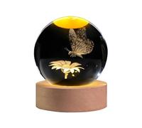 AOFEGRLT 3D Laser Etched Butterfly Crystal Ball with LED Stand, Butterfly Flower Decor Glass Sphere Lamp Night Light, Crystal Figurines Collectibles Gifts for Mom Women Girls