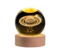 AOFEGRLT 3D Saturn Crystal Ball with LED Stand, 60mm Glass Sphere Decorative Balls, Space Planet Galaxy Lamp Night Light Gifts for Women Kids