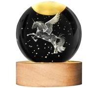 AOFEGRLT Unicorn Figurine Crystal Ball Lamp with LED Stand, 3D Laser Engraved Glass Sphere Decorative Balls Paperweight(60mm)