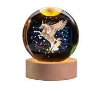 AOFEGRLT Unicorn Figurine Crystal Ball Lamp with LED Stand, 3D Laser Engraved Glass Sphere Decorative Balls Paperweight(60mm)