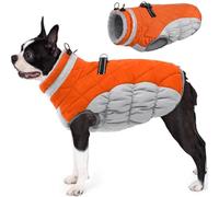 AOFITEE Dog Coat, Warm Dog Winter Coat for Small Dogs, Reflective Turtleneck Dogs Jacket with Harness Built in, Waterproof Windproof Pet Fleece Vest Snow Jacket for Cold Weather, Orange S