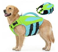 AOFITEE Dog Life Jacket XXL, High Buoyancy Life Jacket Dog Large Dog Life Jacket with Handle, Adjustable Ripstop Dog Life Jacket, Life Jacket for Golden Retriever, Green, 2XL